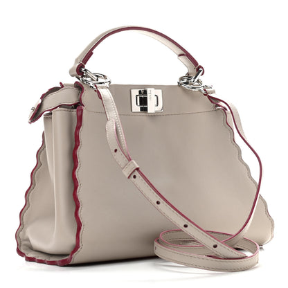 Fendi Nappa Embroidered Flower Scalloped Mini Peekaboo Iconic Satchel Grigio Polvere 3 of 12