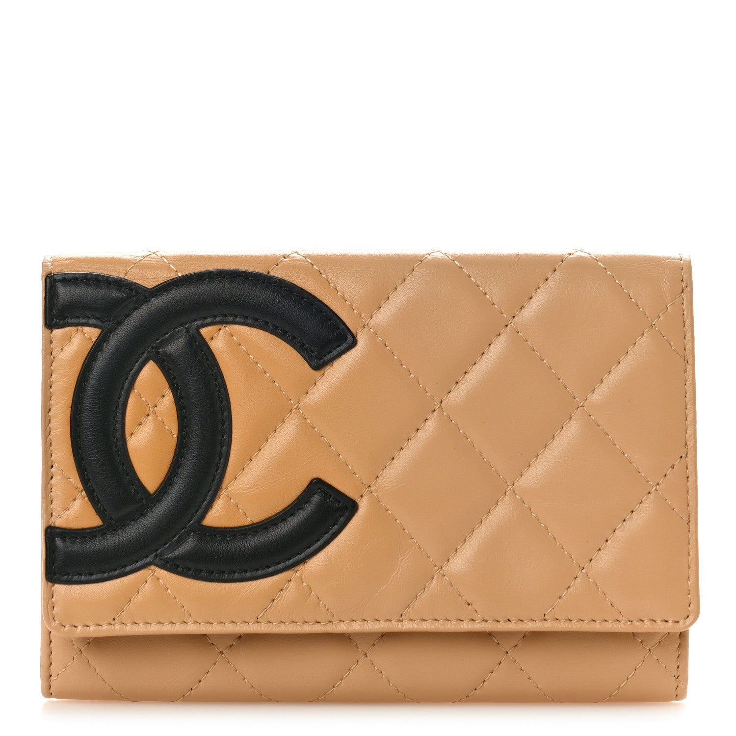 Chanel Calfskin Quilted Cambon Flap Wallet Beige Black 1 of 10