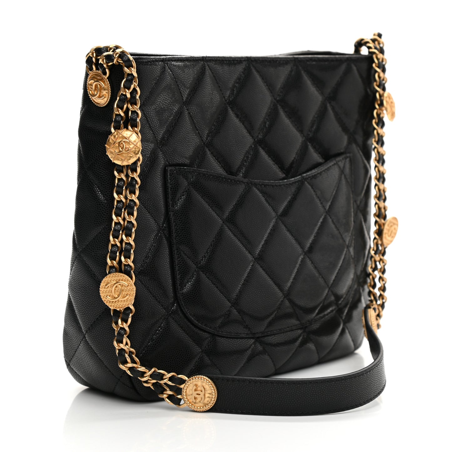 Caviar Quilted Twist Your Buttons Hobo Black