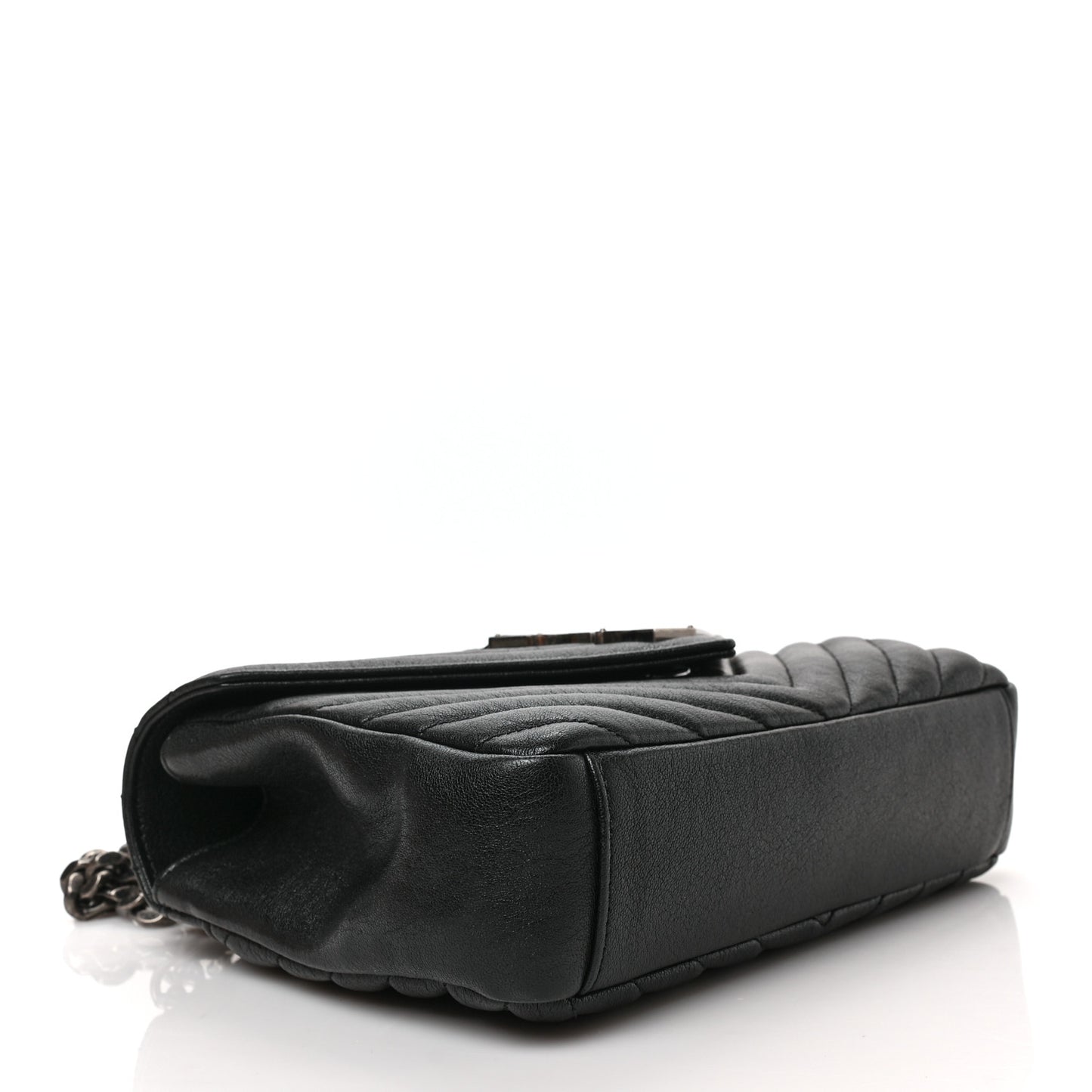 Sheepskin Matelasse Chevron Monogram Medium College Bag Black
