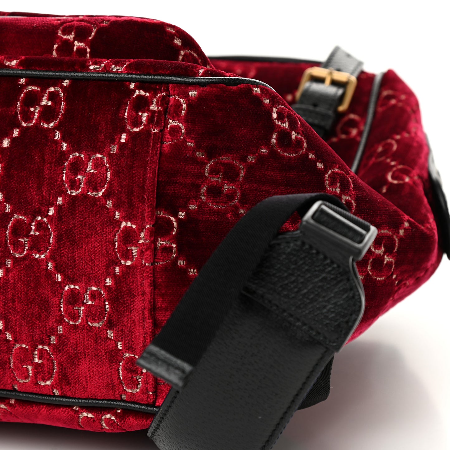 Velvet GG Monogram Textured Calfskin Web Small Double Buckle Backpack Red Cipria Black