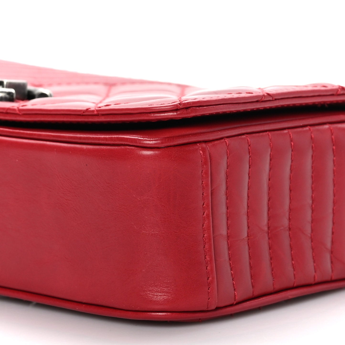 Glazed Calfskin Quilted Small Coco Boy Flap Red