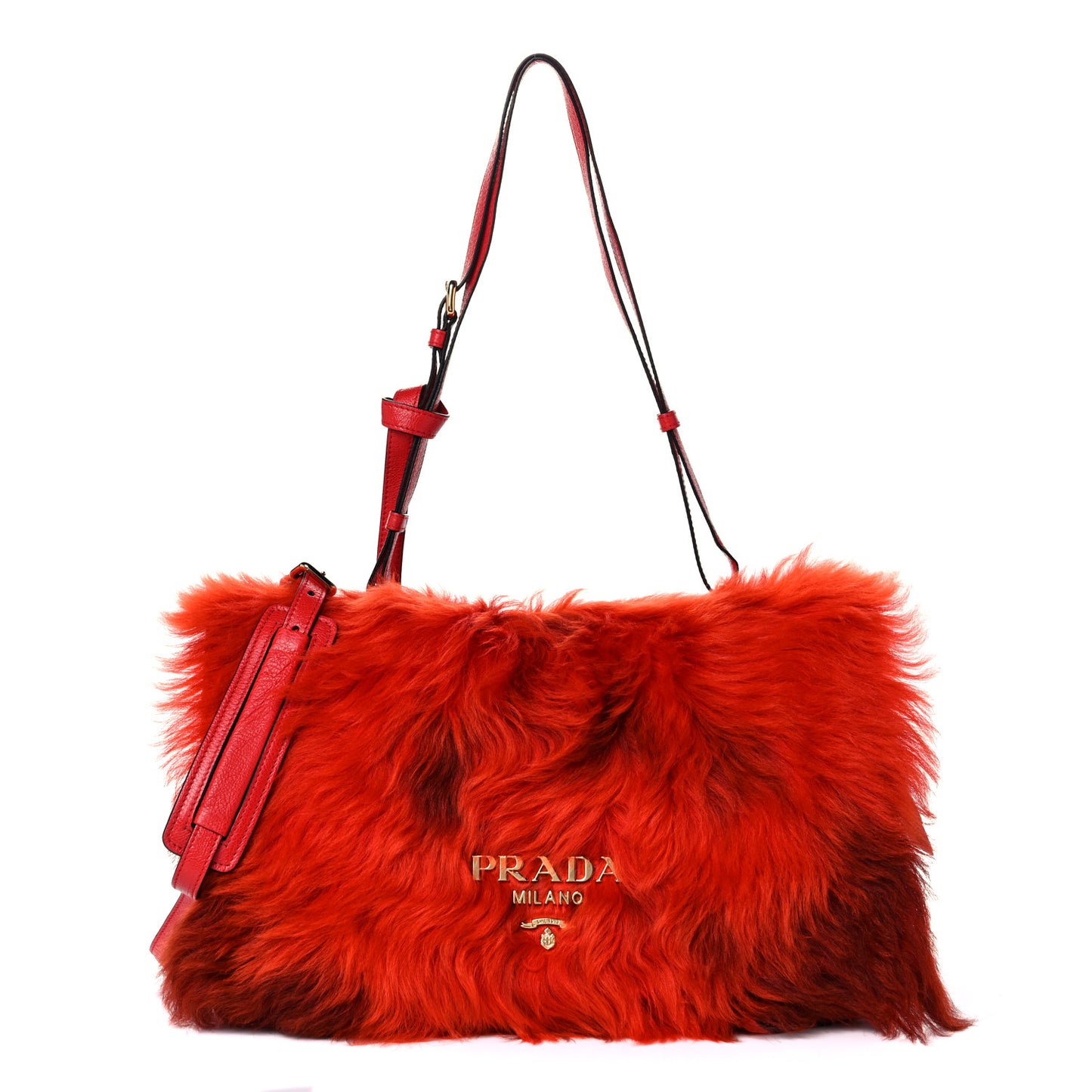 Shearling Fur Calfskin Suede Shoulder Bag Red