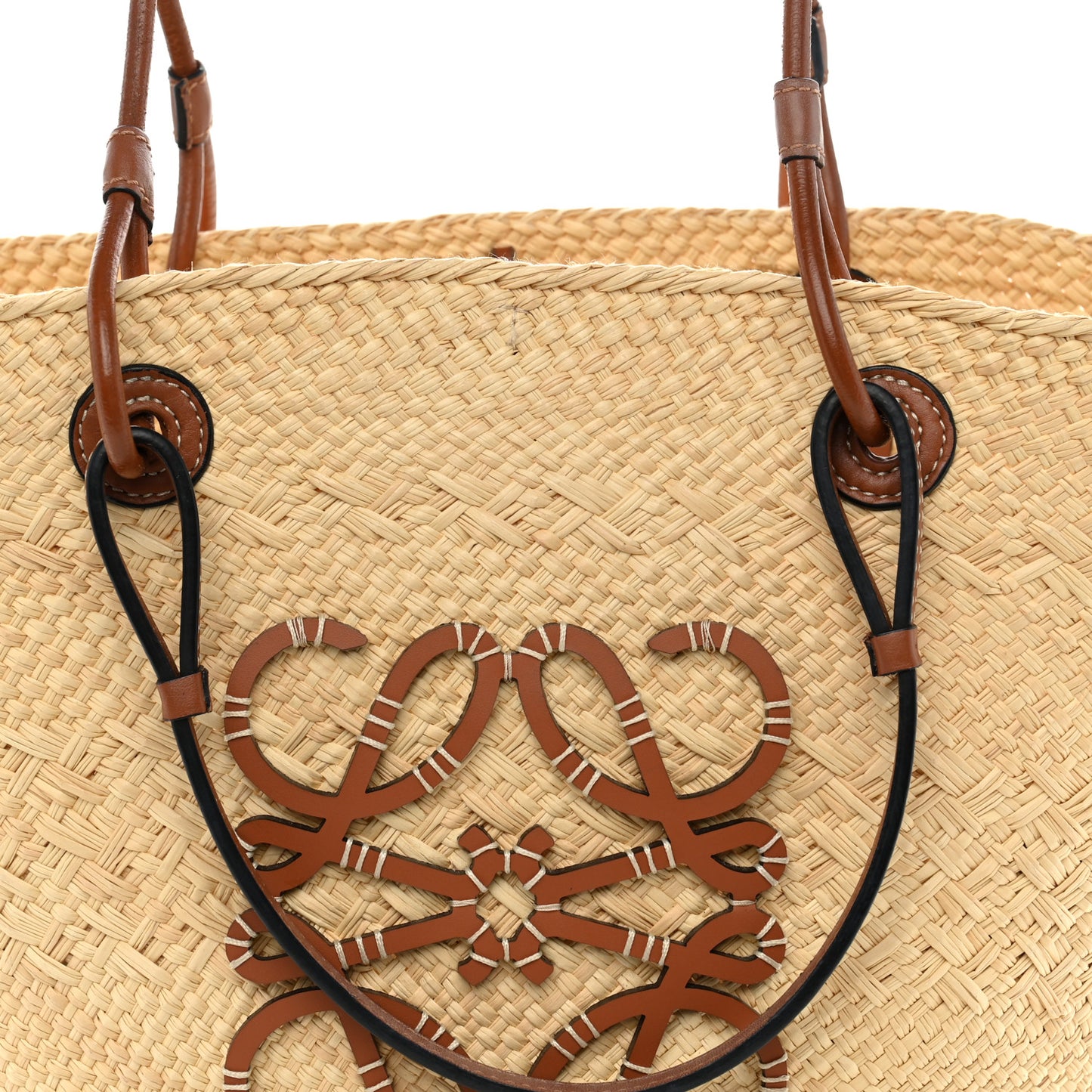 Calfskin Raffia Paulas Ibiza Medium Anagram Basket Tote Bag Natural Tan