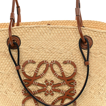 Loewe Calfskin Raffia Paulas Ibiza Medium Anagram Basket Tote Bag Natural Tan 8 of 11