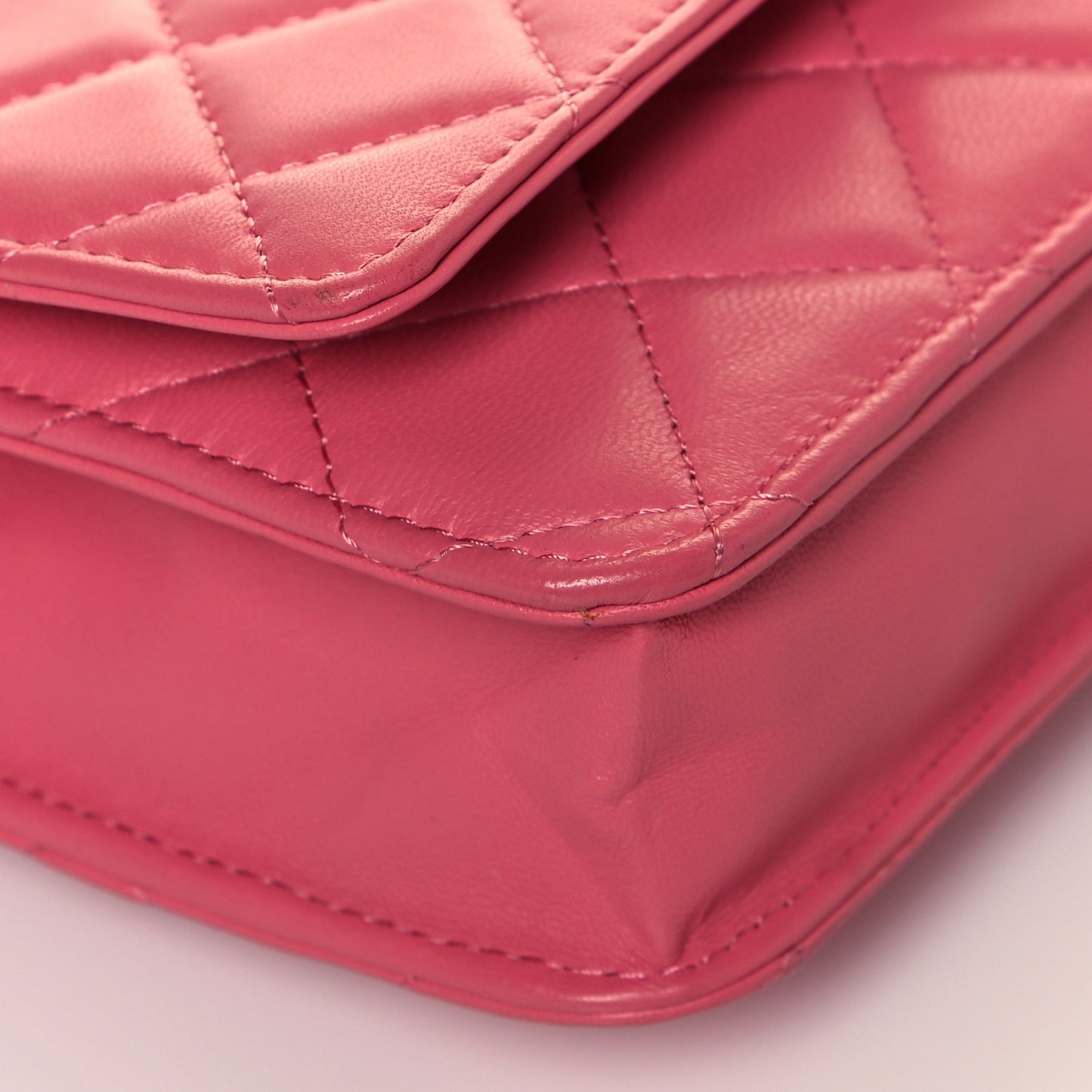 Lambskin Quilted Wallet On Chain WOC Pink