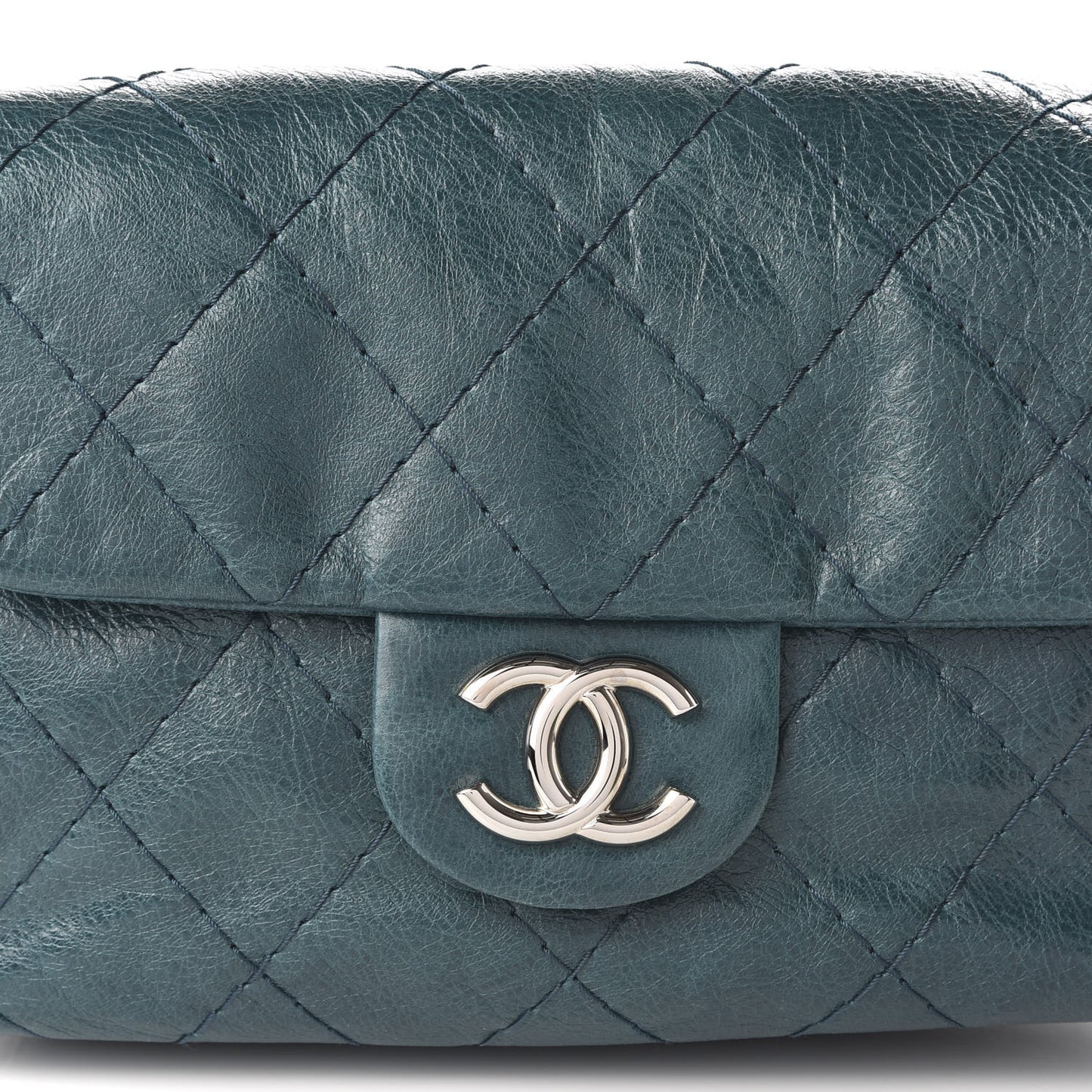 Glazed Calfskin Stitched On The Road Flap Blue