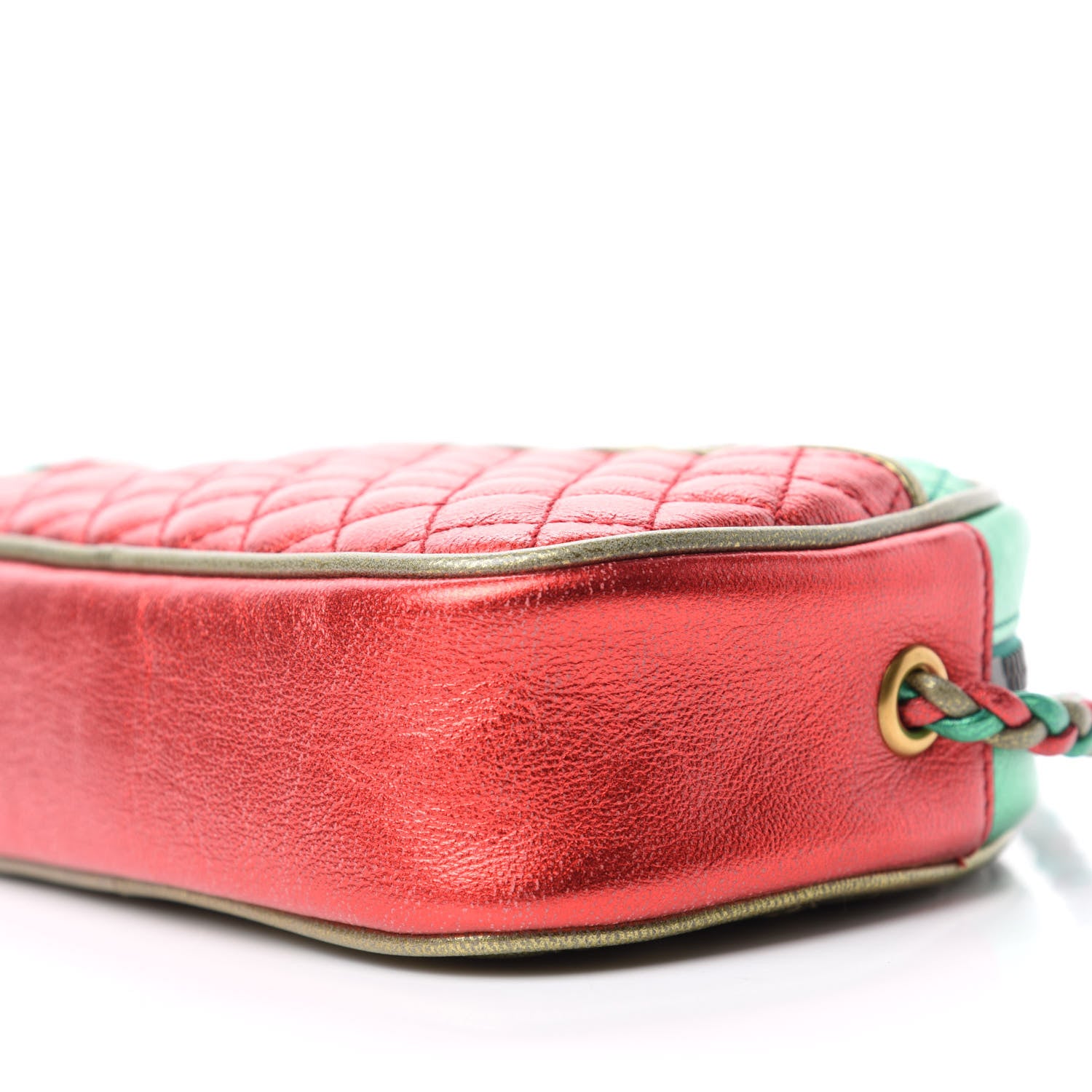Gucci Laminated Nappa Trapuntata Mini Zumi Dome Shoulder Bag Rosso Jasmine Green Rame 7 of 10