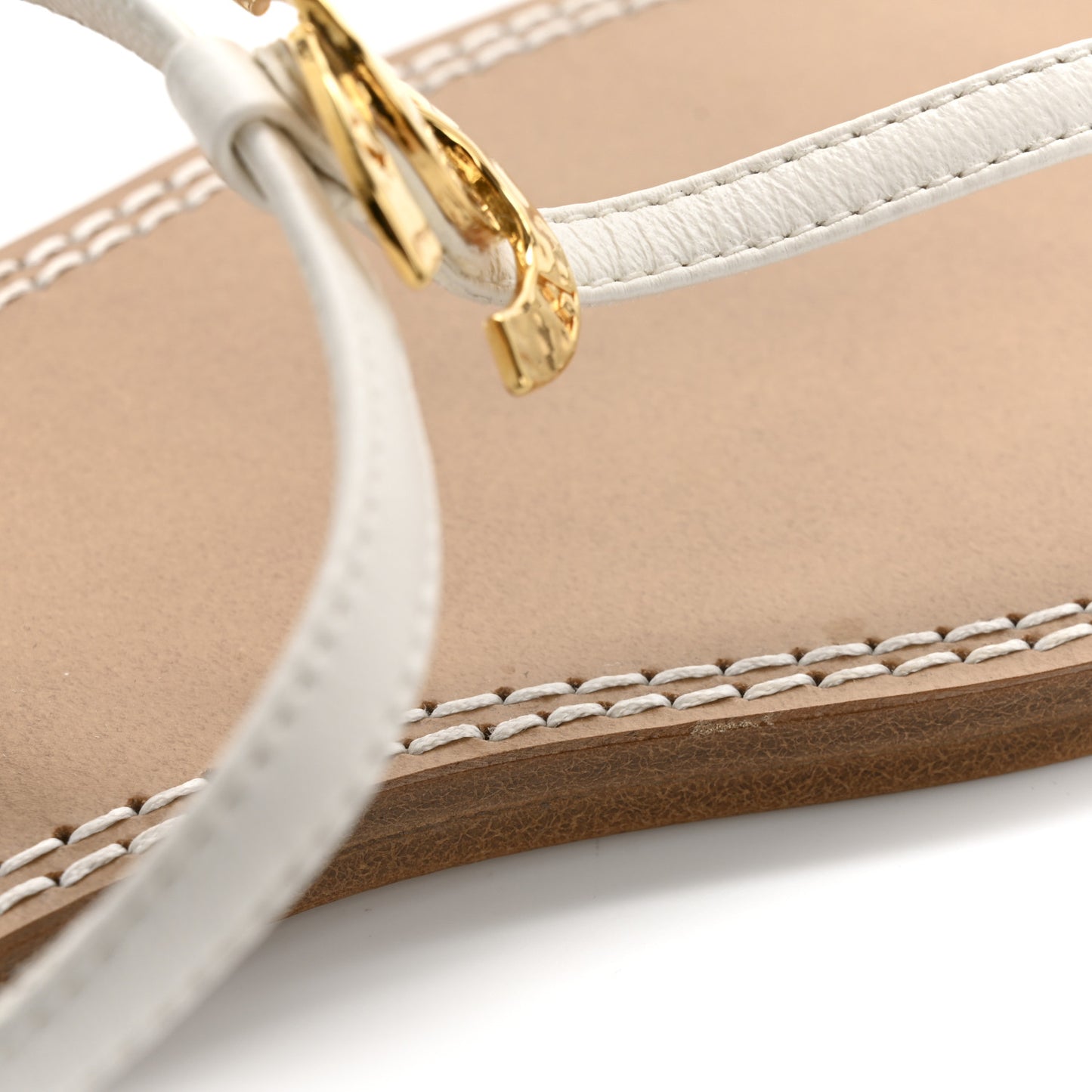 Lambskin CC Thong Sandals 39.5 White Gold
