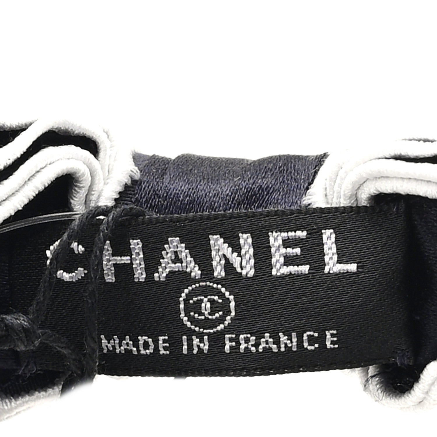 Chanel Silk Cotton Bow Logo Headband Bleu Marine Ecru 4 of 4