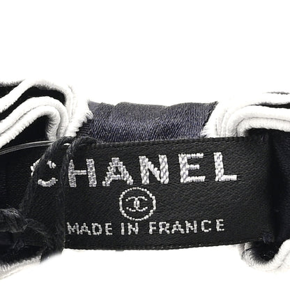 Chanel Silk Cotton Bow Logo Headband Bleu Marine Ecru 4 of 4