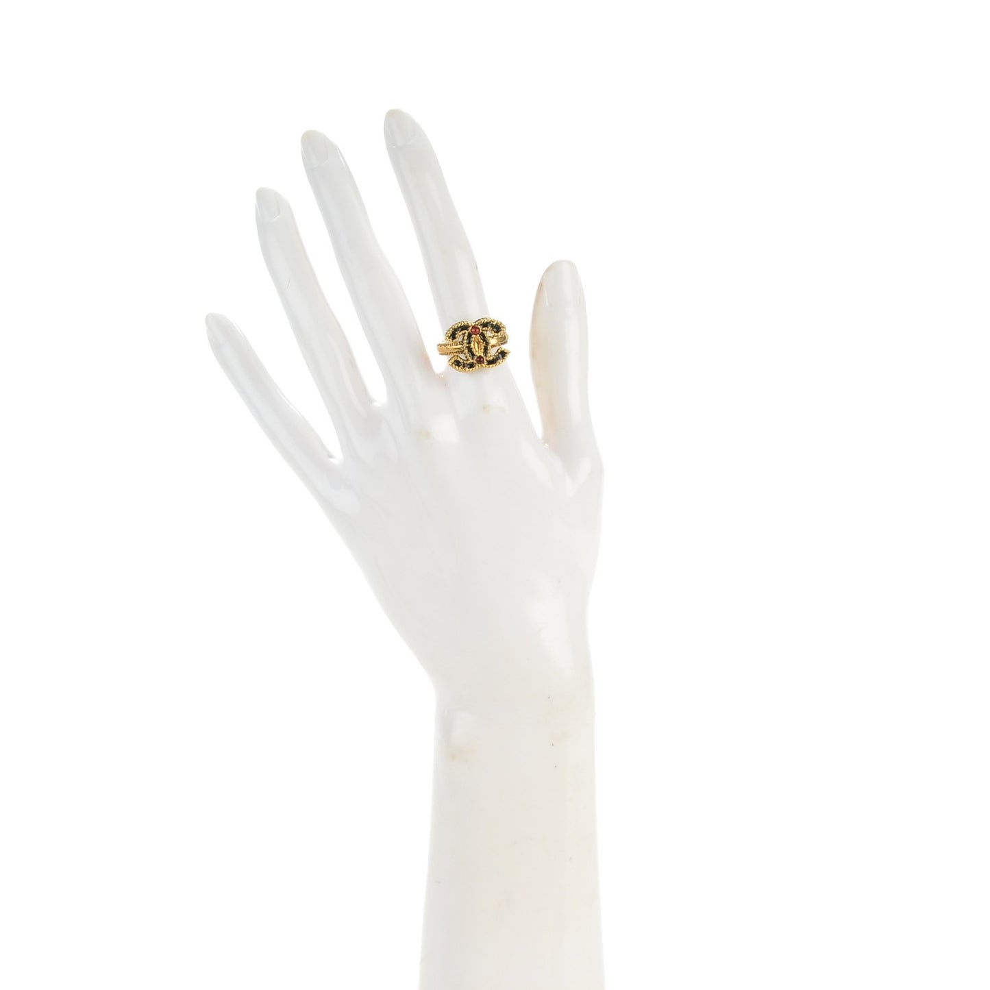 Enamel Gripoix CC Ring 6.5 Black Gold