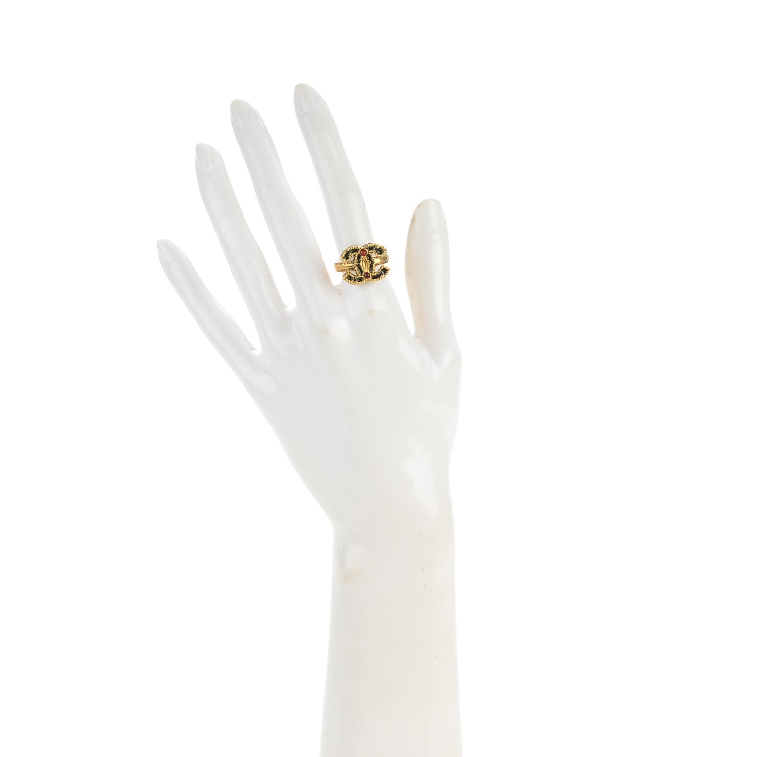 Chanel Enamel Gripoix CC Ring 6.5 Black Gold 3 of 5