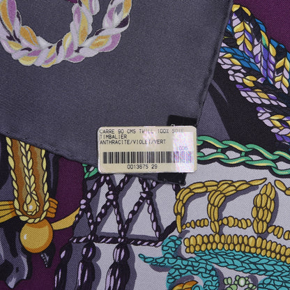 Hermes Silk Le Timbalier Scarf 90 Anthracite Violet Vert 5 of 5