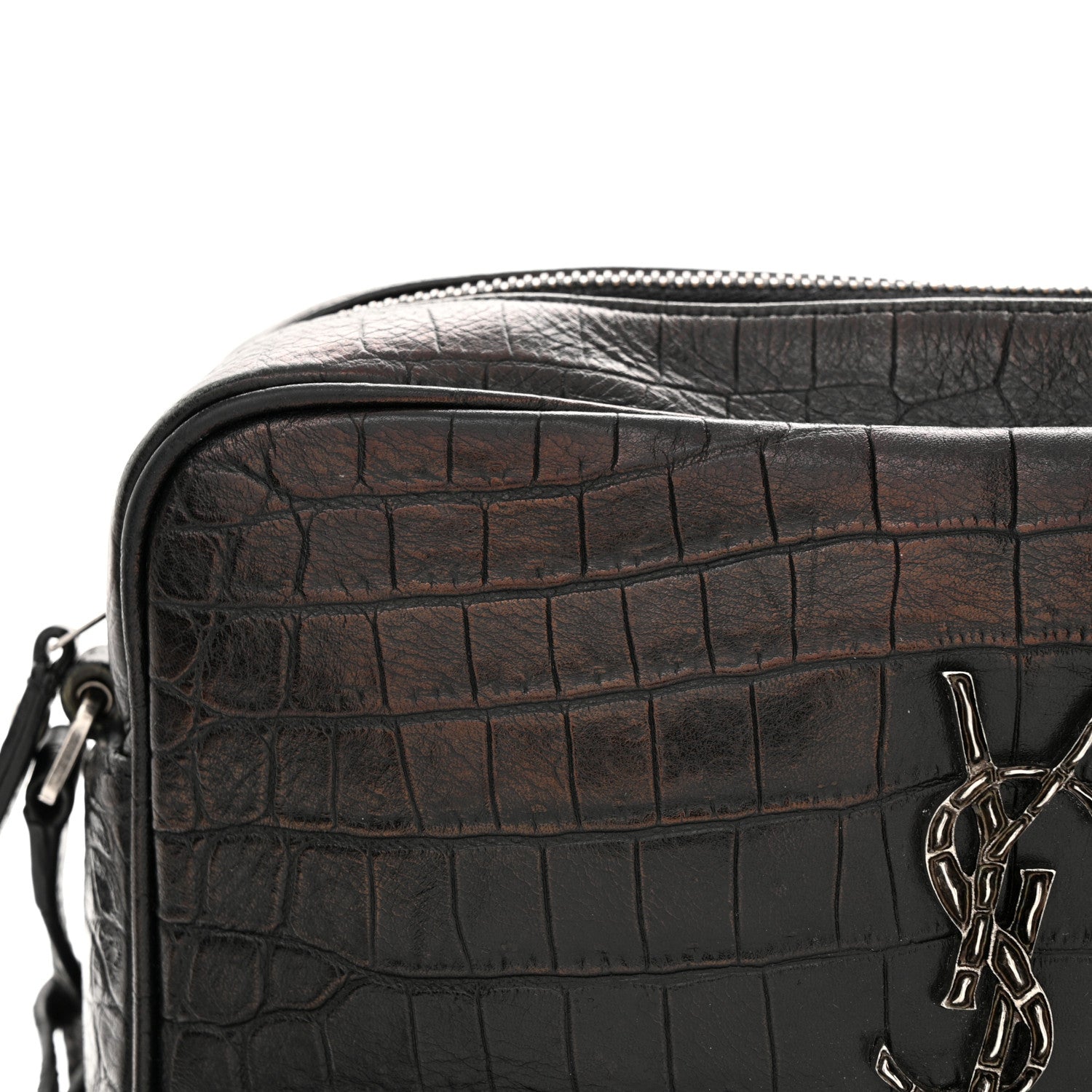 Saint Laurent Calfskin Crocodile Embossed Monogram Lou Camera Bag Black 11 of 13