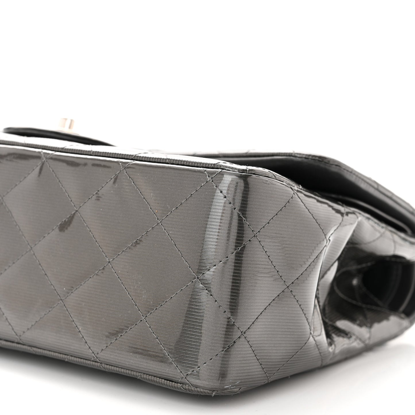 Striated Patent Quilted Jumbo Double Flap Grey