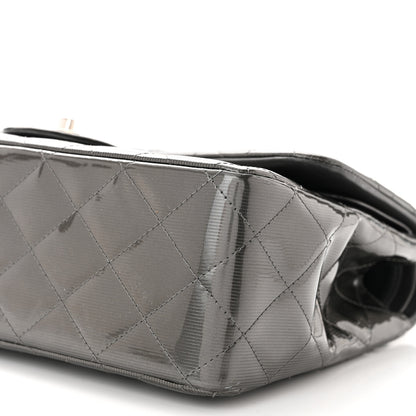 Chanel Striated Patent Quilted Jumbo Double Flap Grey 10 of 13