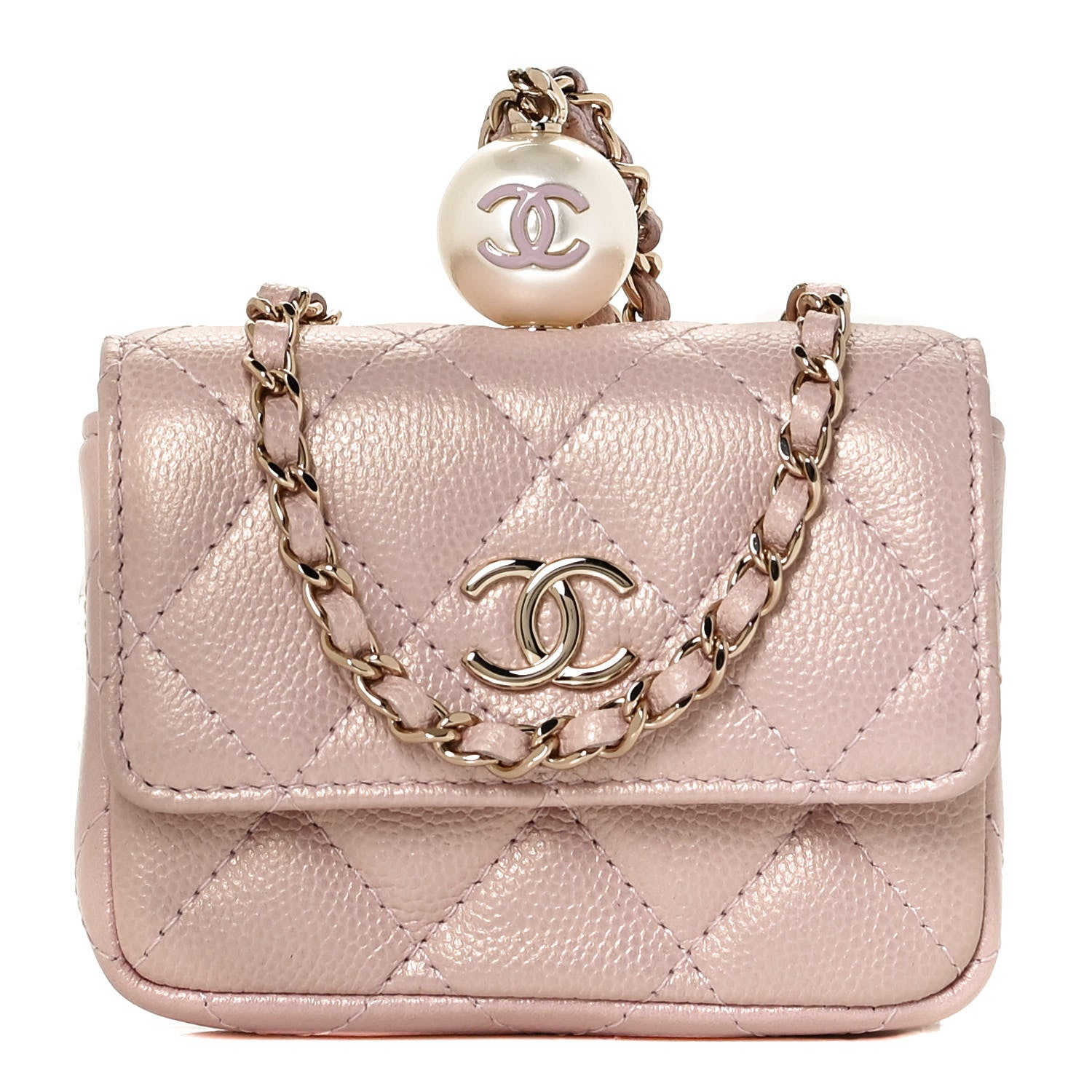 Chanel Iridescent Caviar Quilted Pearl On Top Coin Purse With Chain Light Pink 1 of 8