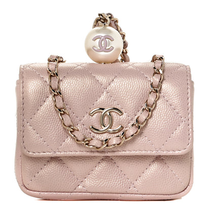 Chanel Iridescent Caviar Quilted Pearl On Top Coin Purse With Chain Light Pink 1 of 8