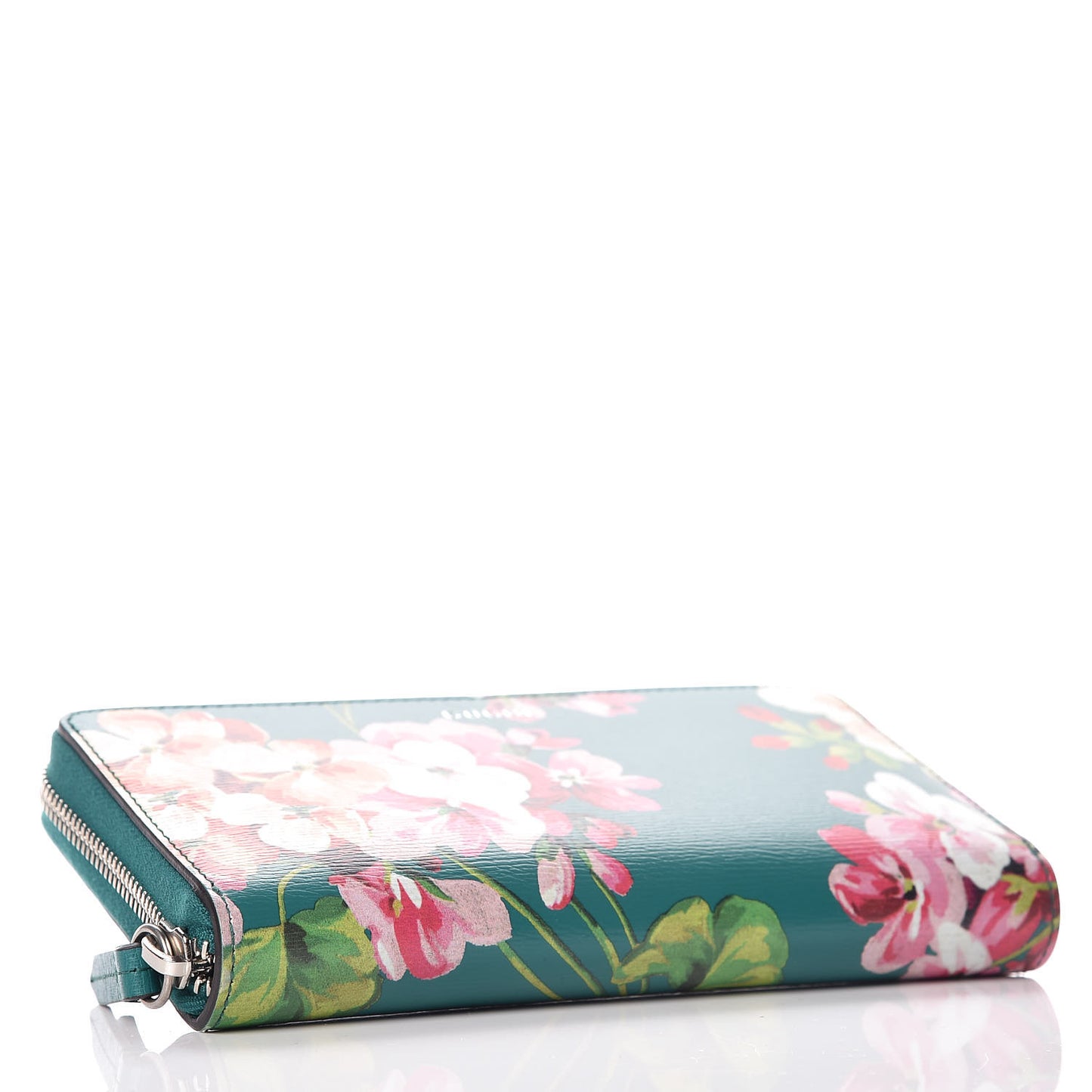 Calfskin Blooms Print Zip Around Wallet Bright Emerald Multicolor