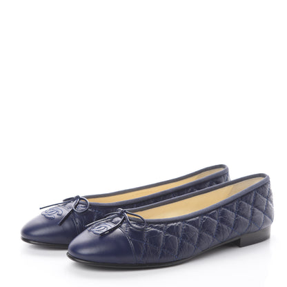 Chanel Aged Calfskin Quilted CC Cap Toe Ballerina Flats 39.5 Navy 2 of 7