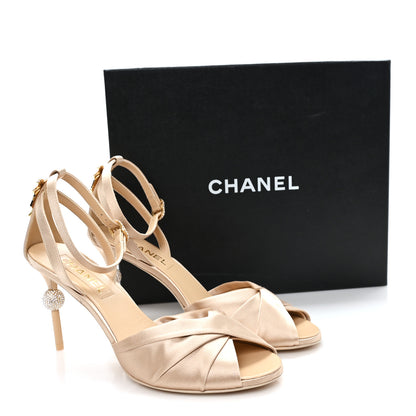 Chanel Satin Pearl Crystal Bow Pumps 40 Light Beige 10 of 10