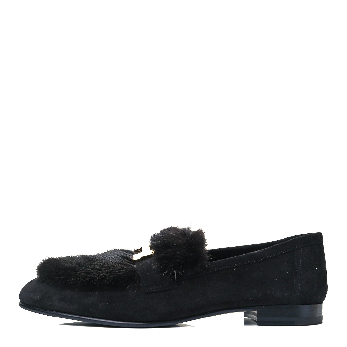 Mink Fur Suede Goatskin Paris Loafers 39 Black