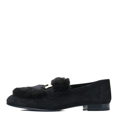 Hermes Mink Fur Suede Goatskin Paris Loafers 39 Black 1 of 8