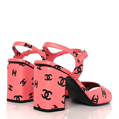 Chanel Lambskin Printed CC Sandals 39 Pink Black 4 of 9
