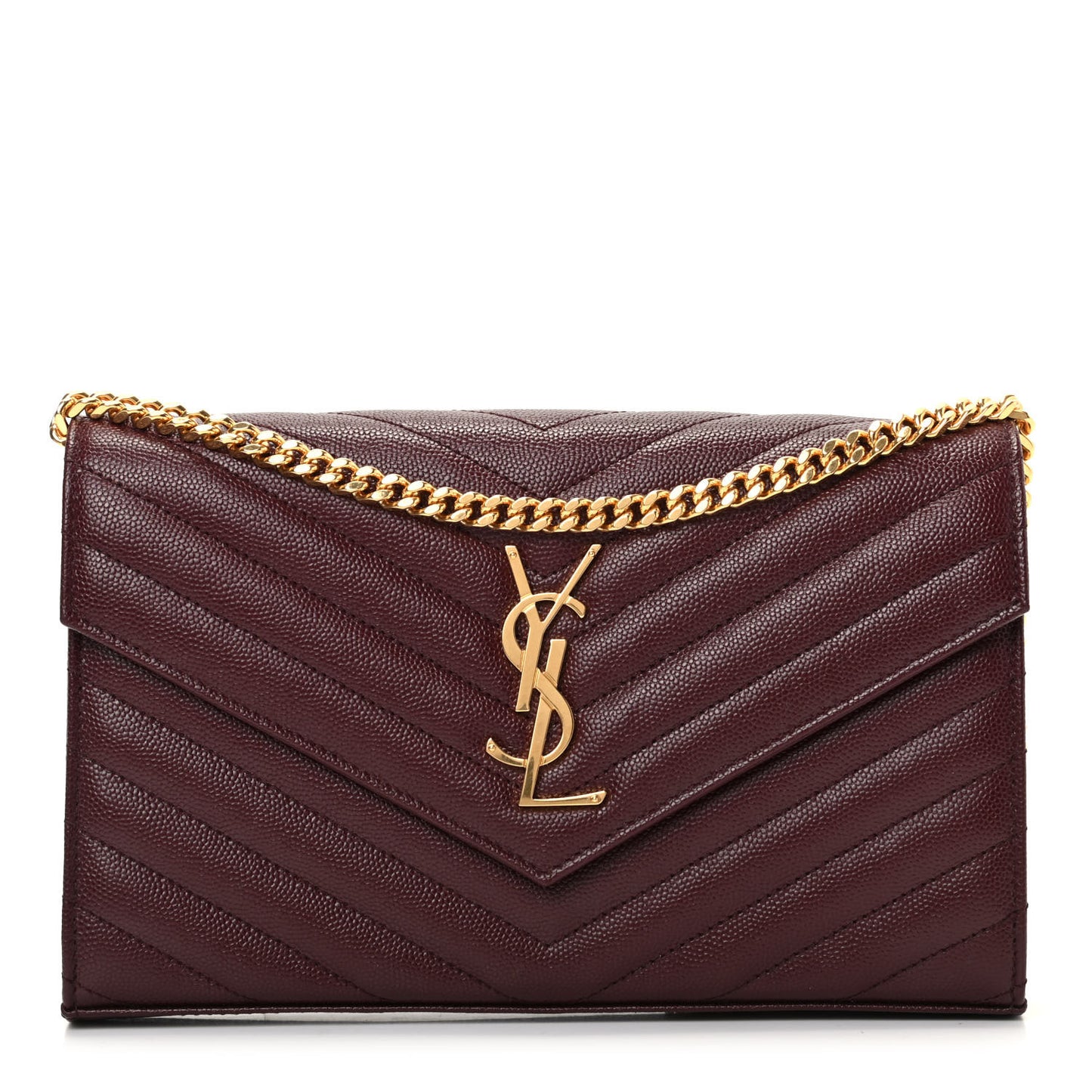 Grain De Poudre Matelasse Chevron Monogram Chain Wallet Rouge Legion