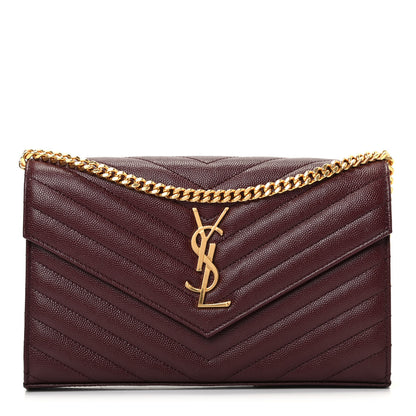 Saint Laurent Grain De Poudre Matelasse Chevron Monogram Chain Wallet Rouge Legion 1 of 9