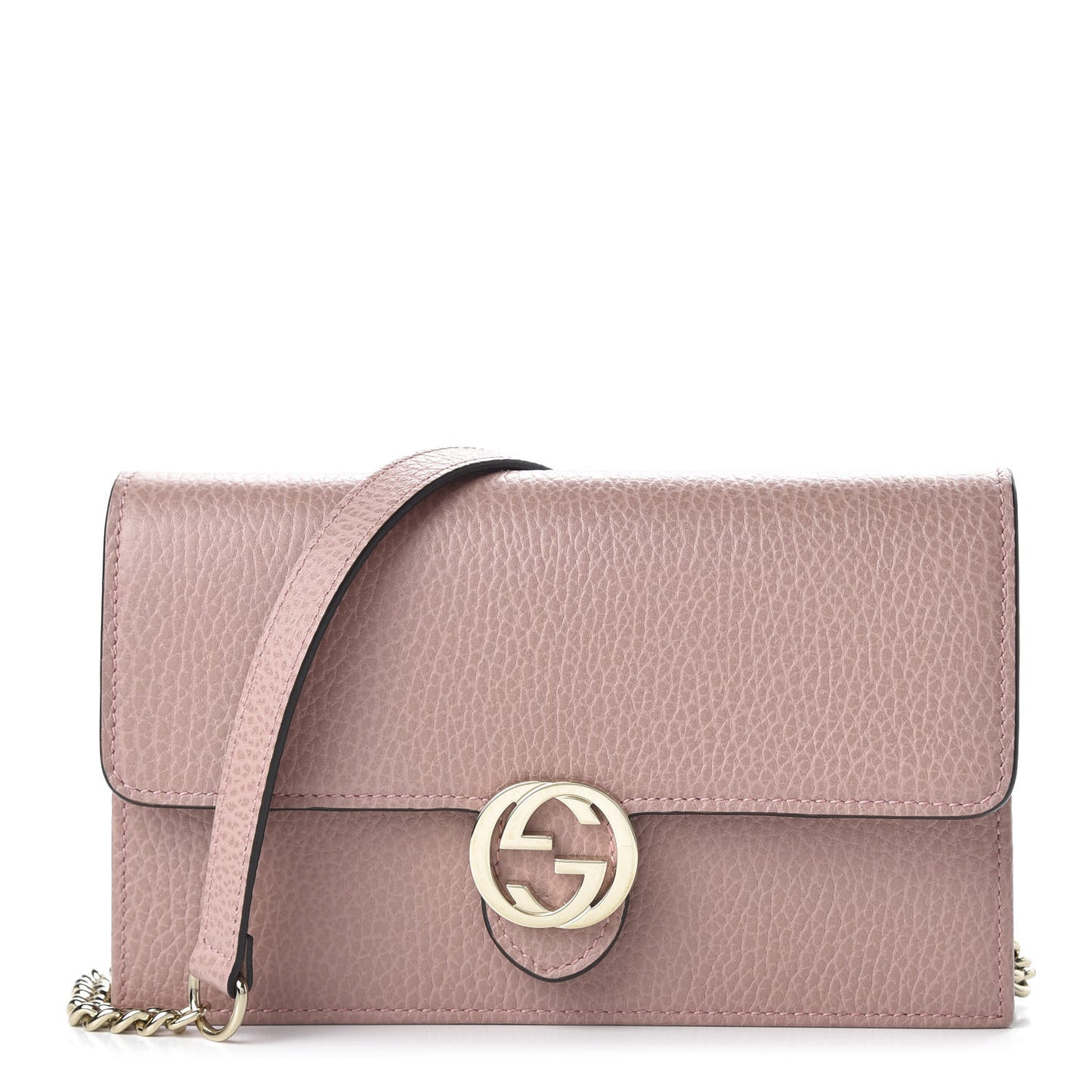Dollar Calfskin Interlocking G Chain Wallet Soft Pink