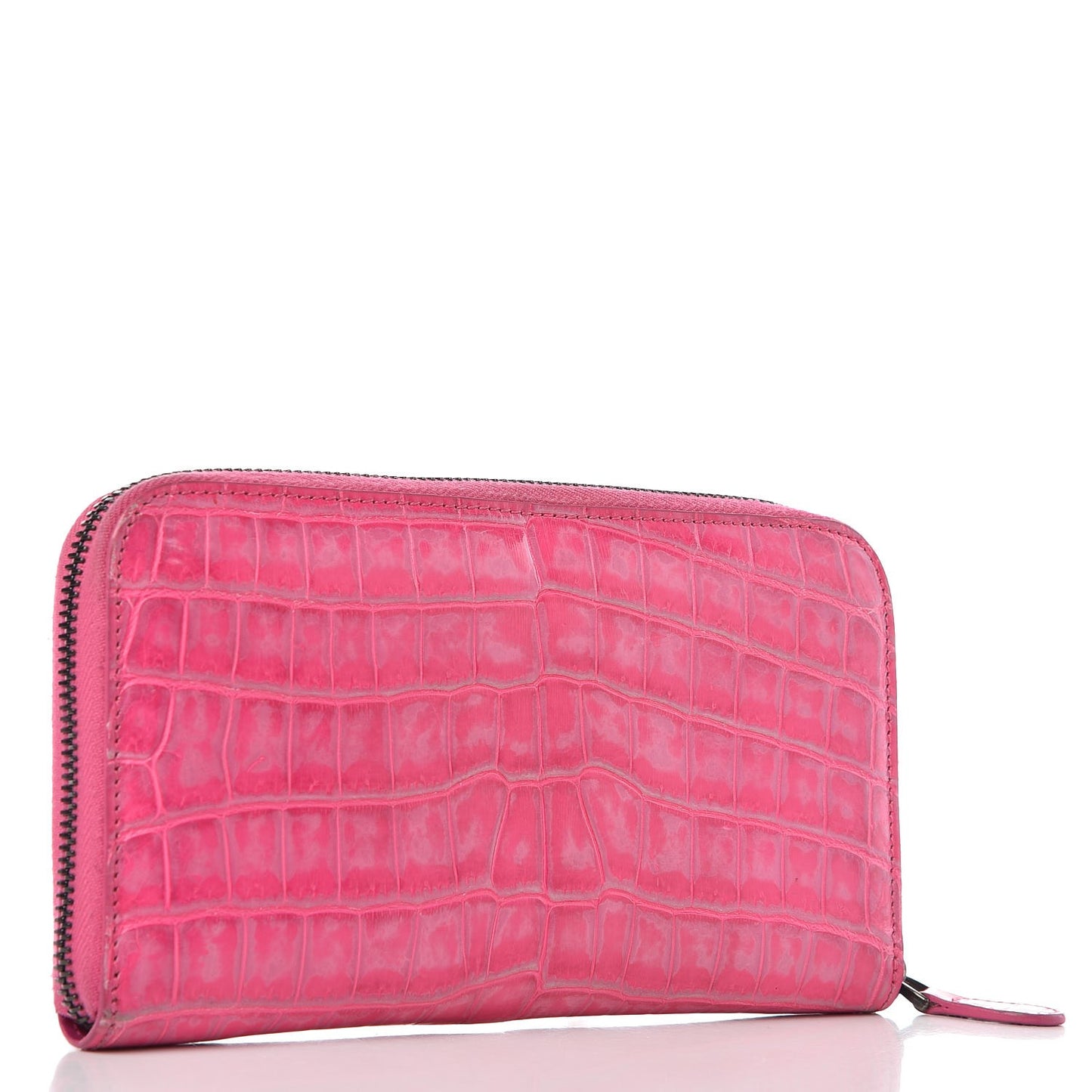 Shiny Crocodile Fume Zip Around Wallet Bright Pink