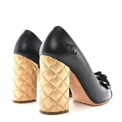 Chanel Calfskin Camellia High Pumps 35.5 Black Gold 4 of 10