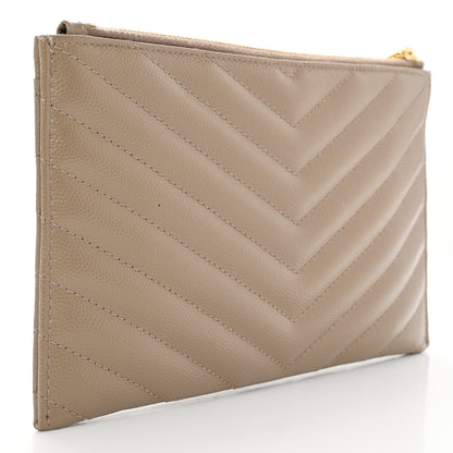 Saint Laurent Grain De Poudre Chevron Monogram Bill Pouch Dusty Grey 3 of 8