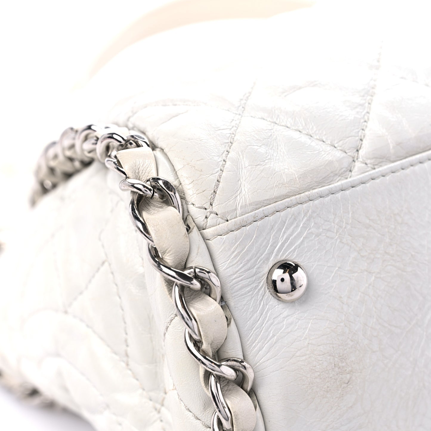 Glazed Calfskin Quilted Large Chain Me Hobo Dark White