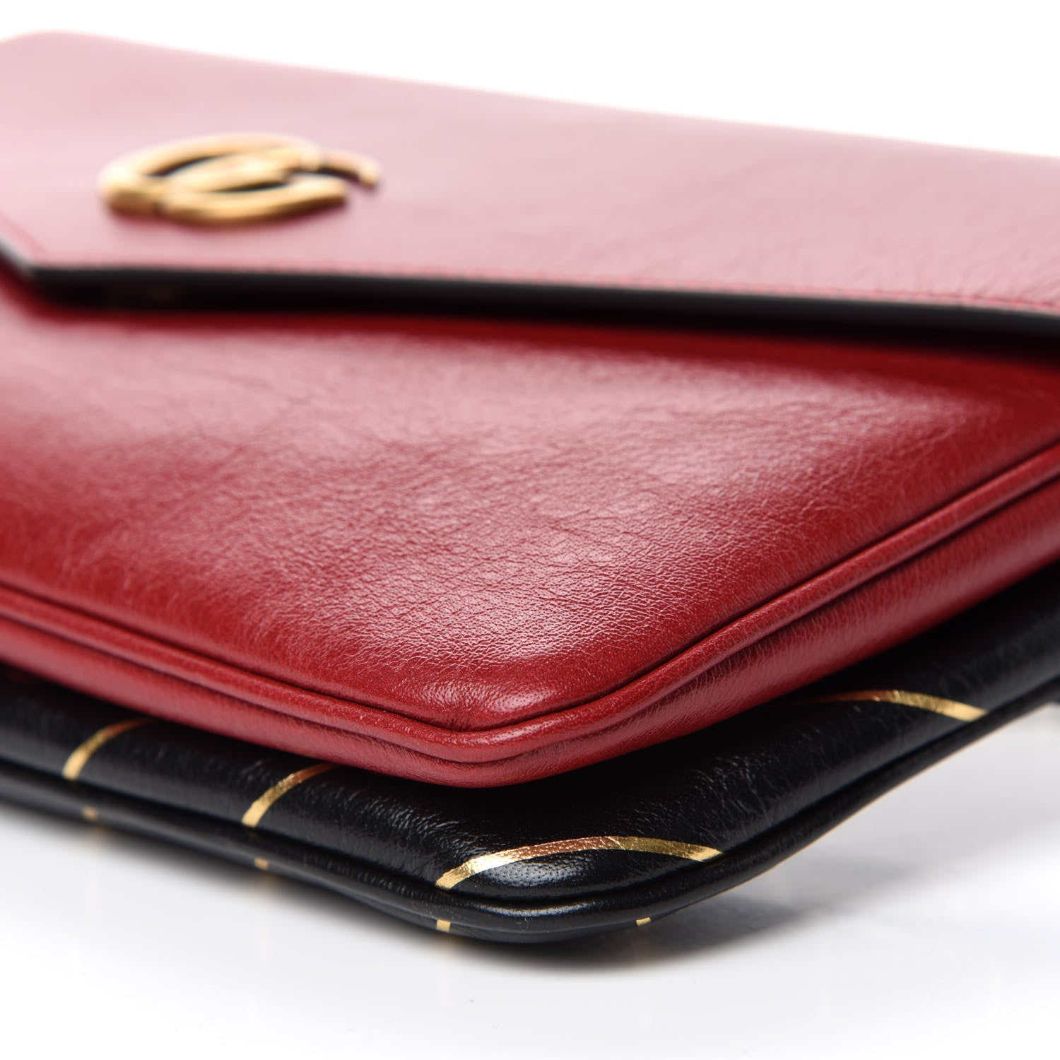 Gucci Calfskin Diagonal GG Medium Thiara Double Envelope Shoulder Bag Black Red 8 of 11