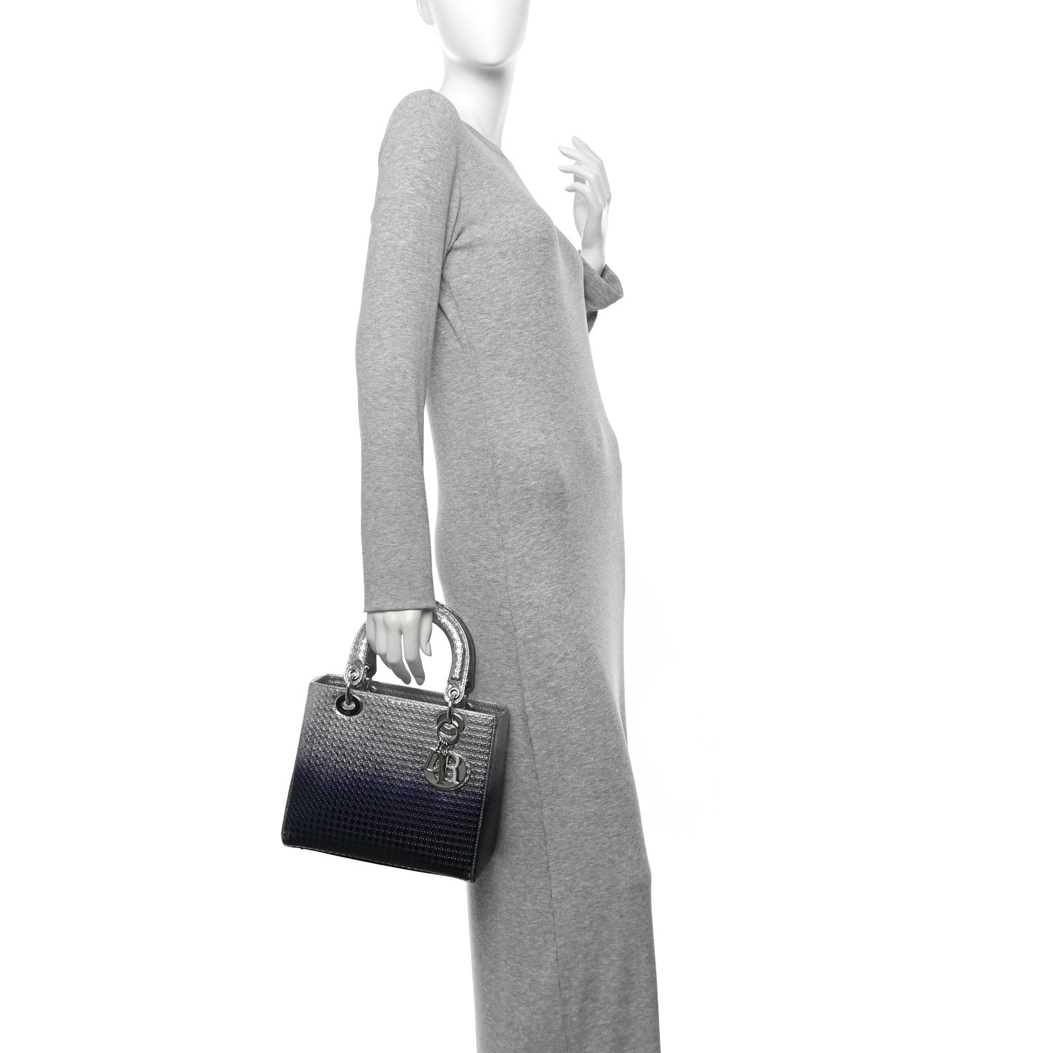 Christian Dior Metallic Patent Micro-Cannage Gradient Medium Lady Dior Silver Blue 2 of 13