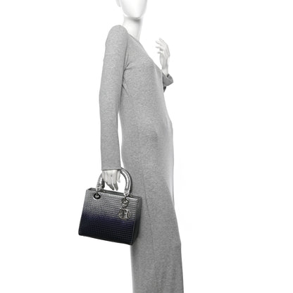 Christian Dior Metallic Patent Micro-Cannage Gradient Medium Lady Dior Silver Blue 2 of 13