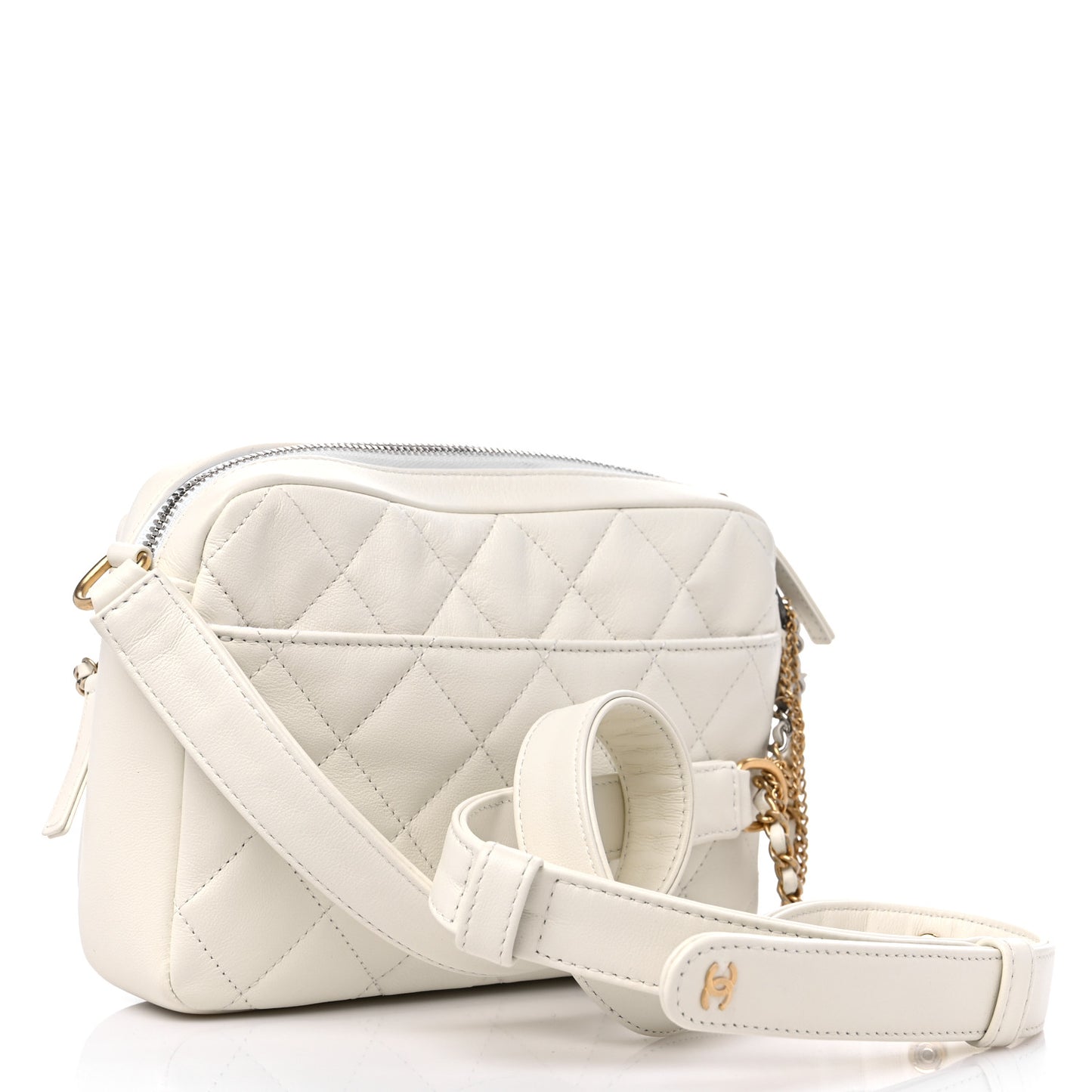 Calfskin Quilted Small Camera Case White
