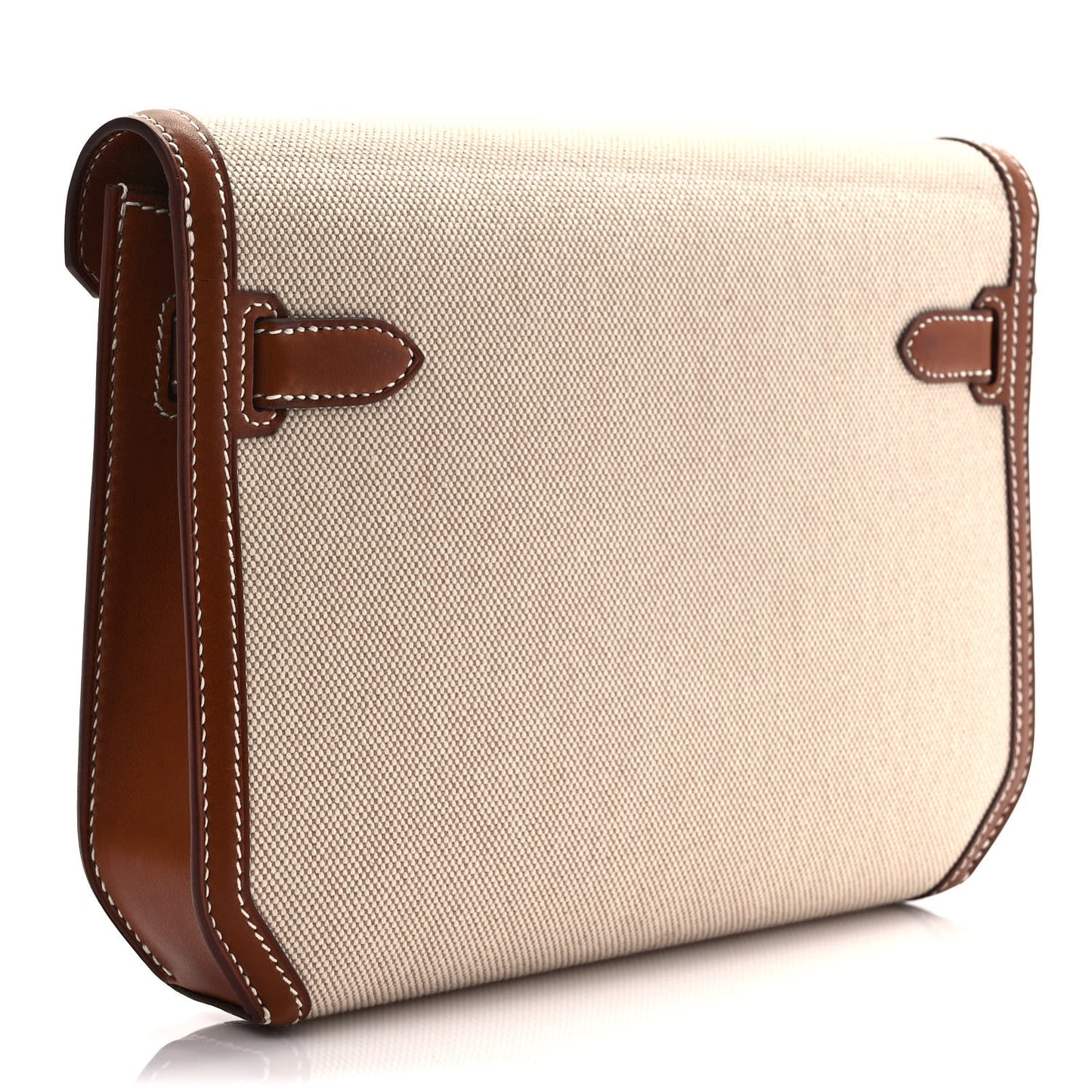 Toile H Barenia Kelly Depeches 25 Pouch Ecru Beige Fauve