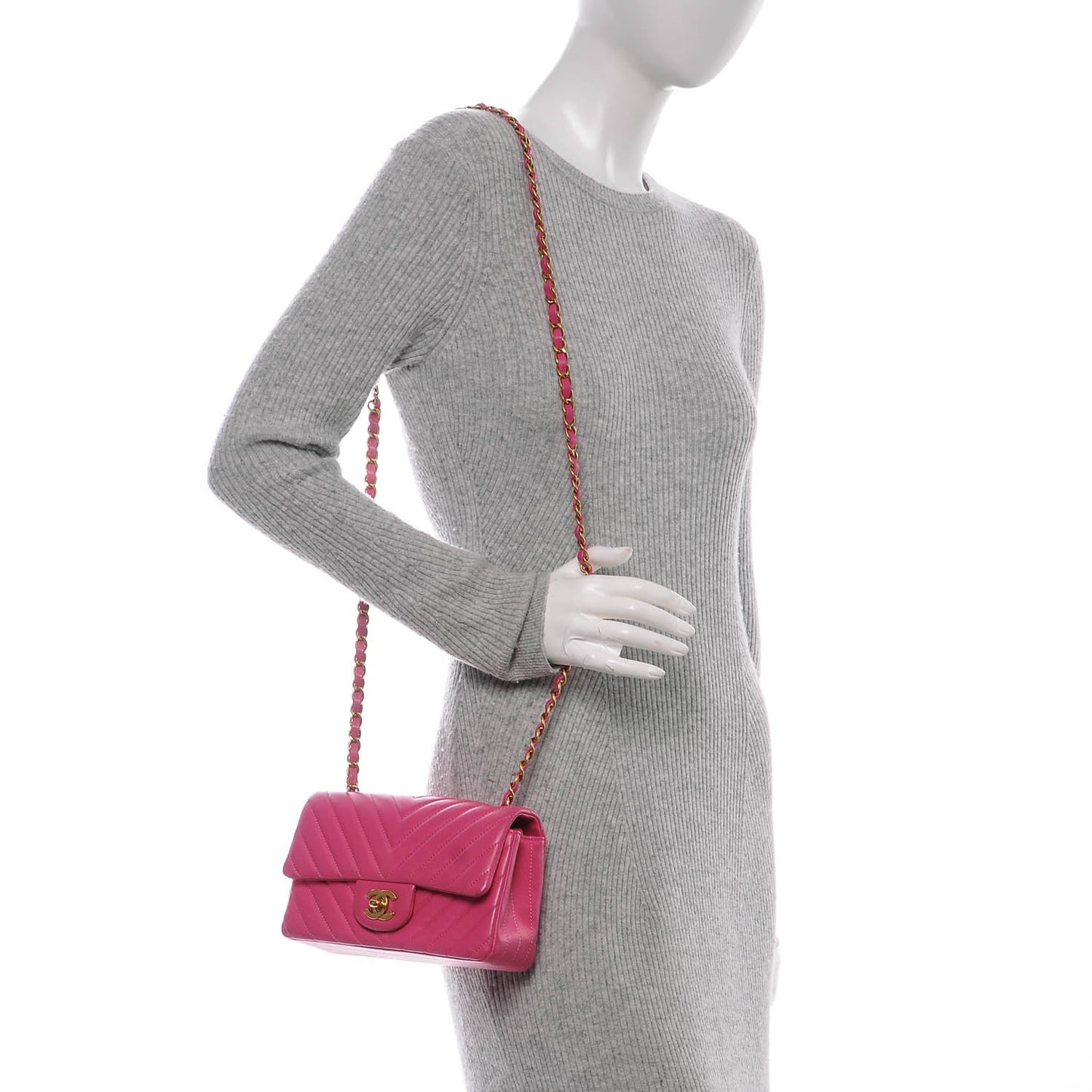 Lambskin Chevron Quilted Mini Rectangular Flap Pink