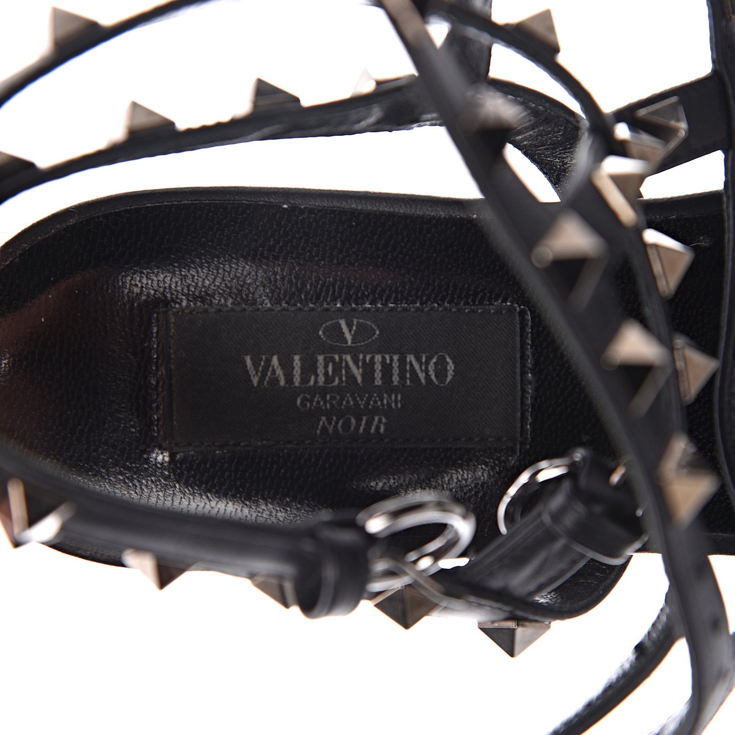 Nappa Rockstud Ankle Strap Flat Thong Sandals 38.5 Black