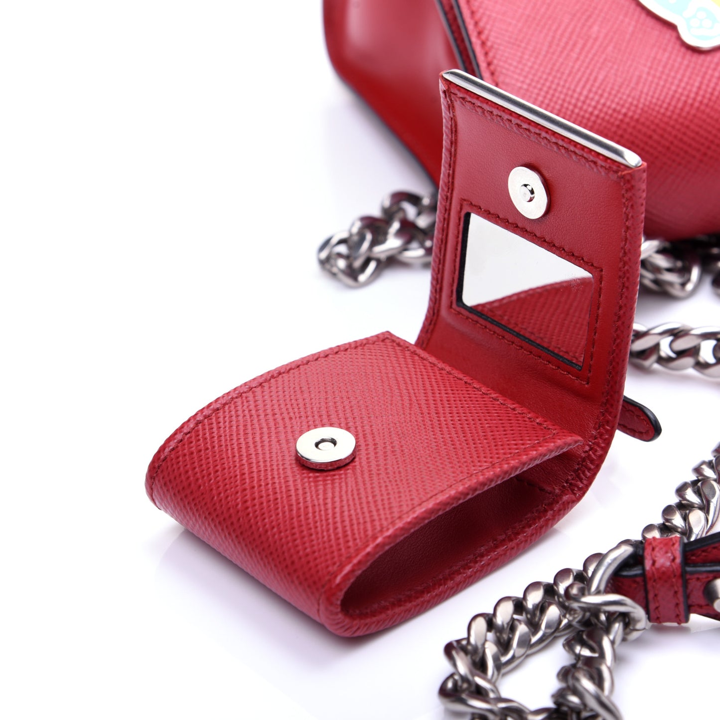 Saffiano Cuir Calfskin Monochrome Patches Envelope Flap Chain Shoulder Bag Fuoco