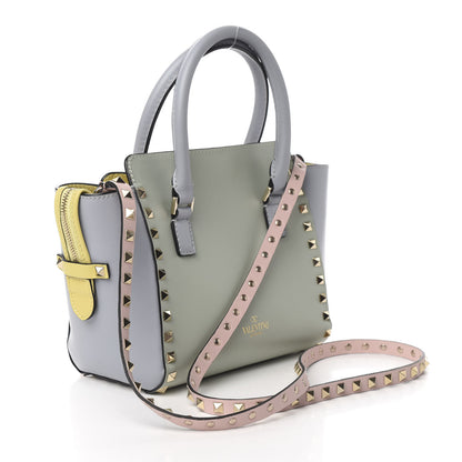 Valentino Garavani Vitello Watercolor Mini Rockstud Double Handle Tote Rose Green Yellow Sky 2 of 8
