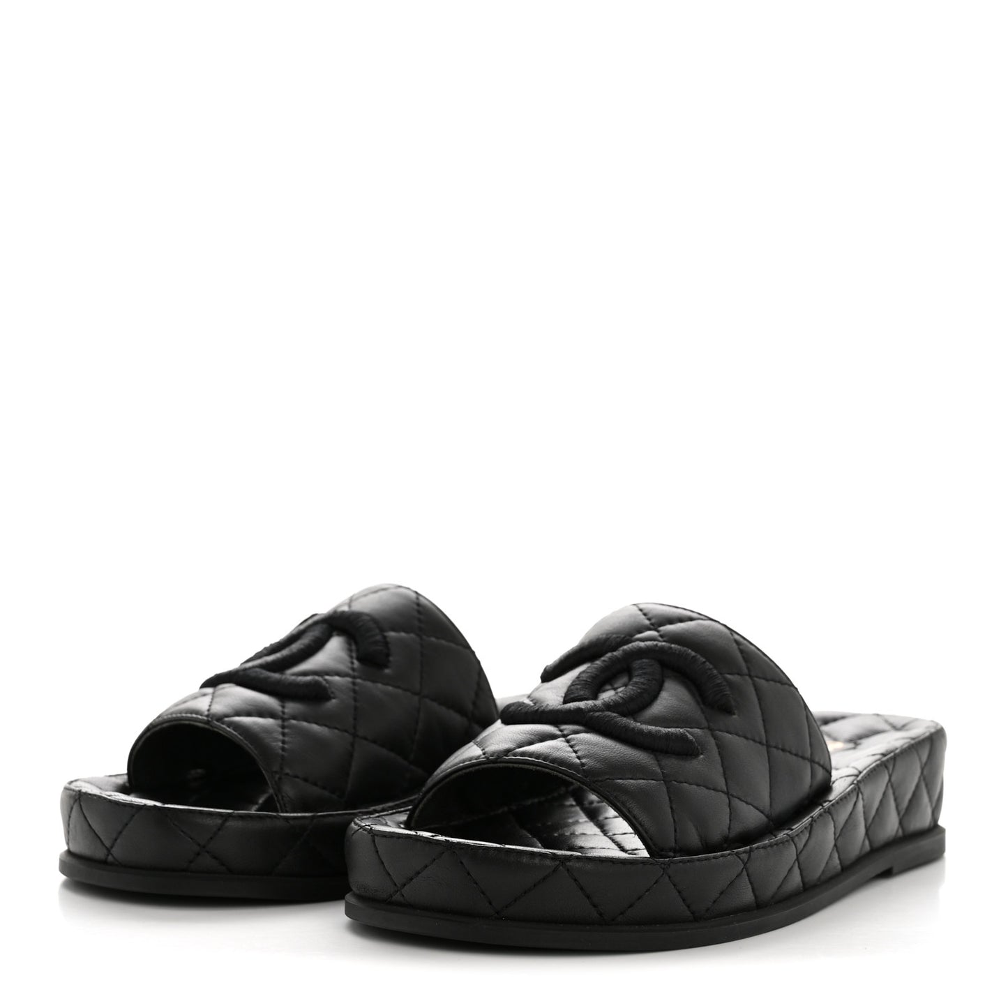 Lambskin Quilted CC Mules Sandals 35 Black