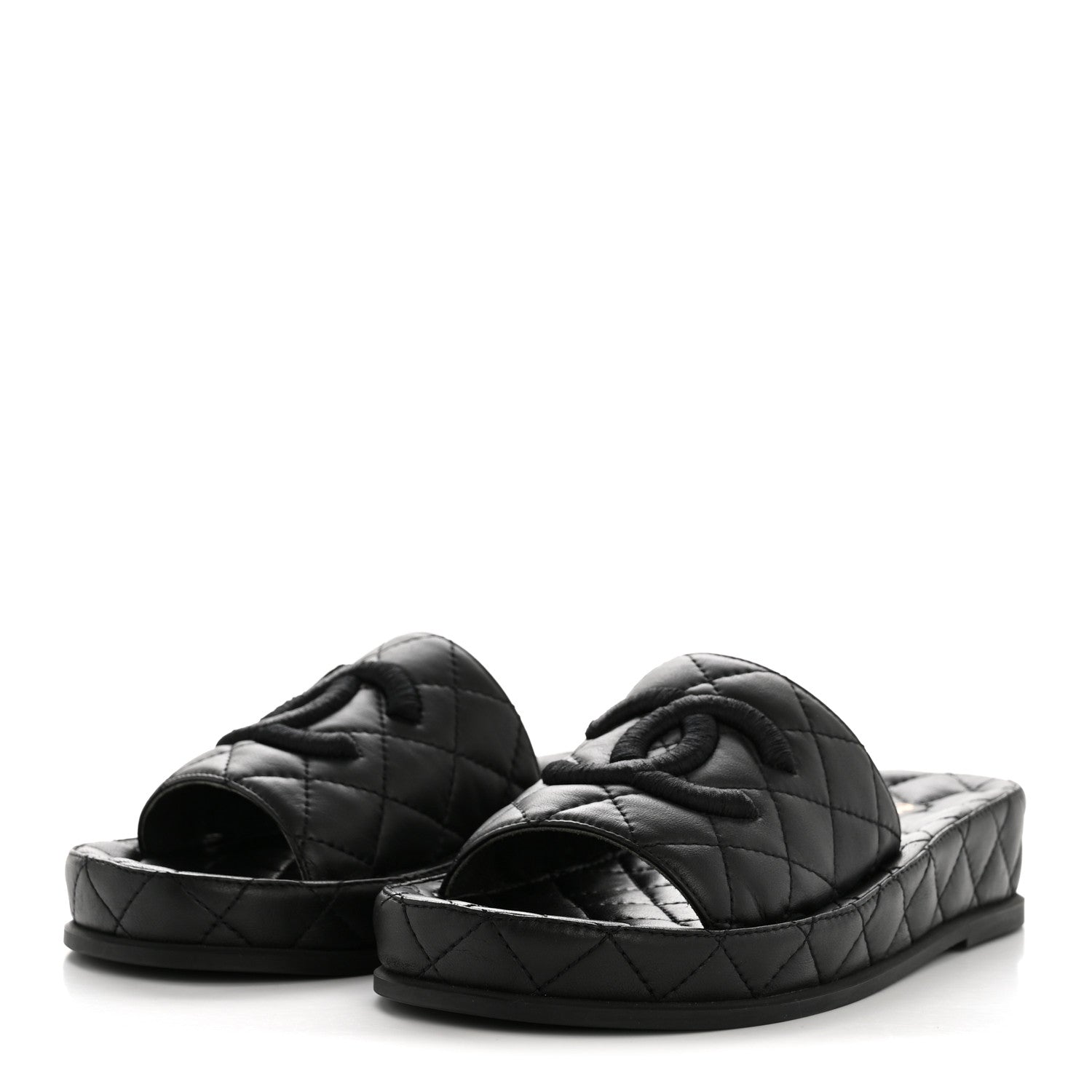 Chanel Lambskin Quilted CC Mules Sandals 35 Black 4 of 11