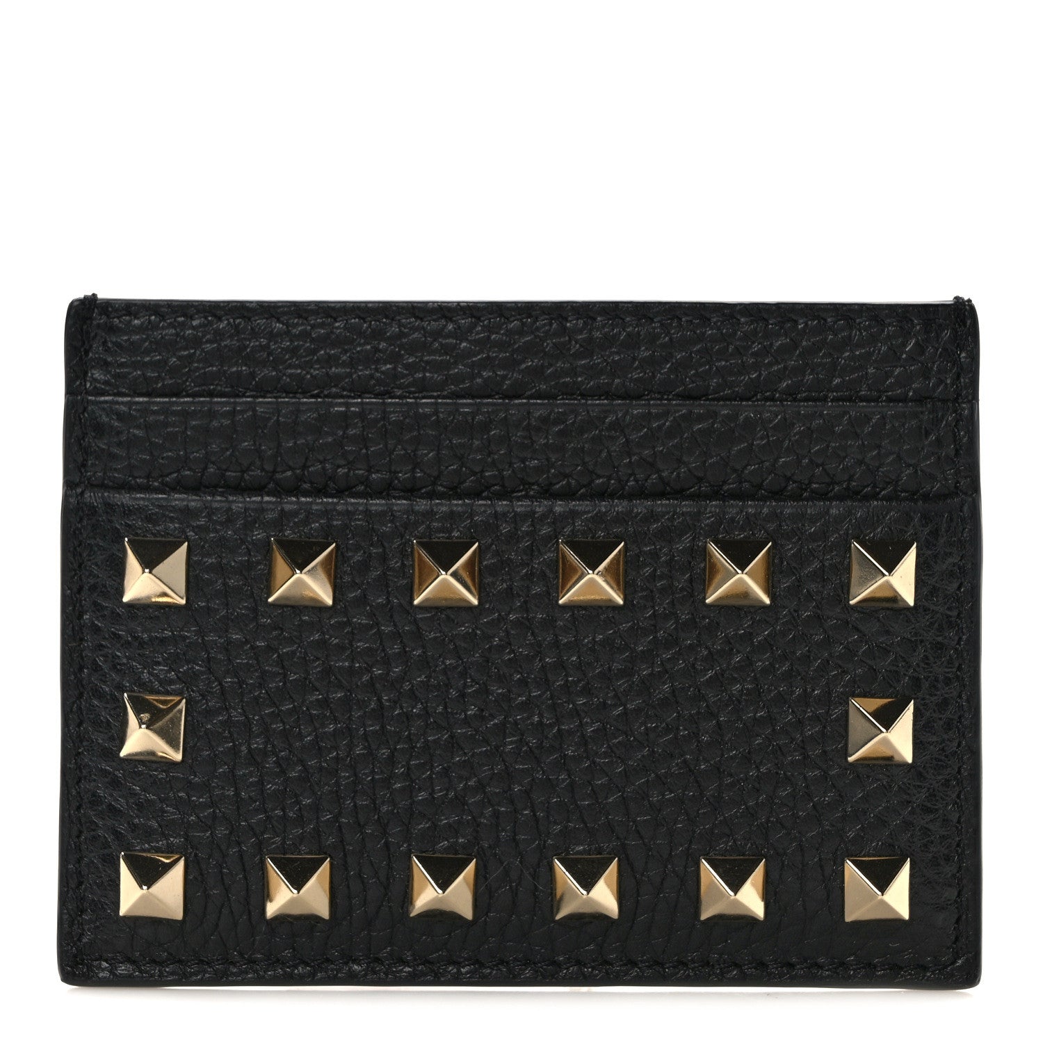 Valentino Garavani Pebbled Calfskin Rockstud Card Holder Black 1 of 6