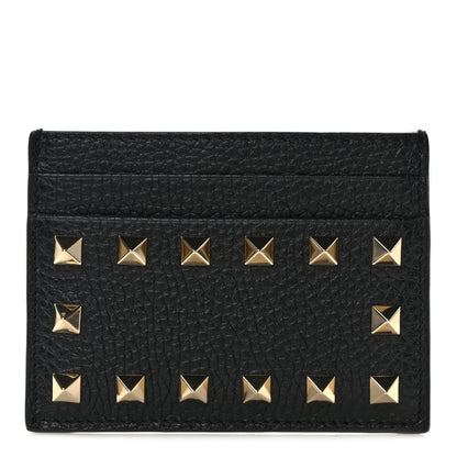 Valentino Garavani Pebbled Calfskin Rockstud Card Holder Black 1 of 6