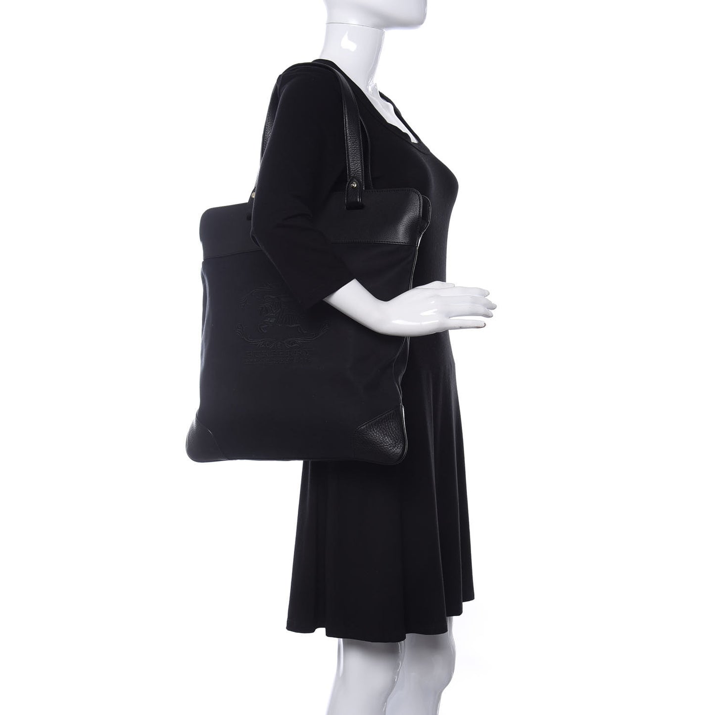 Canvas Calfskin Crest Embossed Flat Tote Black